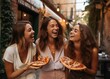 Beautiful women girlfriends in pizzeria