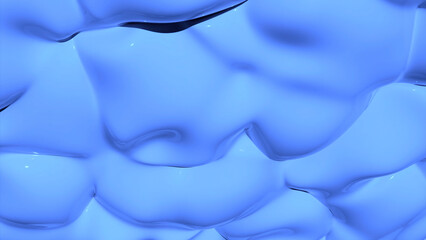 Poster - Blue and yellow background. Design. Big inflating bubbles in animation that move in different directions.