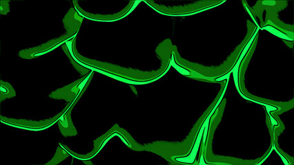 Poster - Black background with neon stripes. Design. Green and white floating stripes made in cartoon abstraction that twitch.