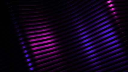 Poster - 3D background with waves of iridescent lines. Design. Metal lines move in waves with colorful sheen. Silky waves of striped lines with changing colors