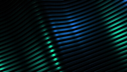 Poster - 3D background with waves of iridescent lines. Design. Metal lines move in waves with colorful sheen. Silky waves of striped lines with changing colors