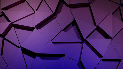 Poster - Purple triangular constructor. Design. Triangles made in computer graphics that separate and connect.