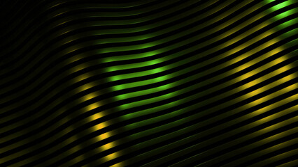 Poster - 3D wave on striped background with lines. Design. Beautiful shine from waves on striped silky background. Metallic luster of silky waves of lines