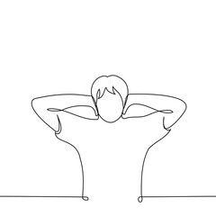 Wall Mural - man covers his ears with his palms - one line art vector. concept of closing off from other people's opinions, ignoring, avoiding the truth, very noisy