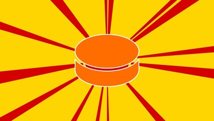 Poster - Hockey puck on the background of animation from moving rays of the sun. Large orange symbol increases slightly. Seamless looped 4k animation on yellow background