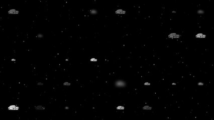 Poster - Template animation of evenly spaced vintage car symbols of different sizes and opacity. Animation of transparency and size. Seamless looped 4k animation on black background with stars