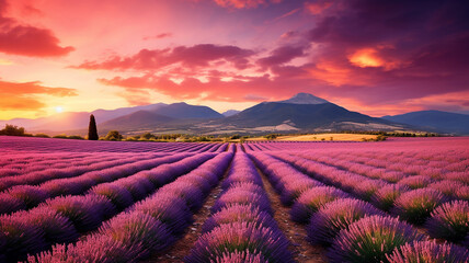 Wall Mural - Beautiful landscape. Lavender field in summer in the morning.