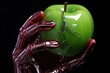a detailed shot of a robot hands grip on a glossy apple