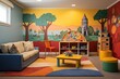 a playroom freshly painted and decorated