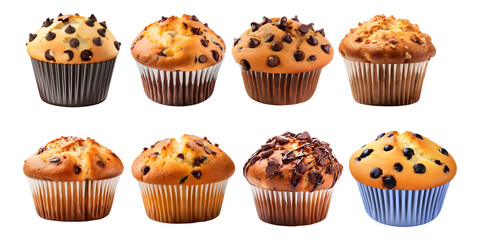 set of cupcakes chocolate isolated on transparent background