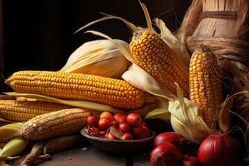 Sticker - close-up of maize cobs with husks peeled back