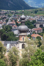 Tower Of Church Of Santa Katerina, Bruneck, Sudtirol (South Tyrol) (Province Of Bolzano), Italy