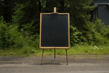 Canvas Print - large empty blackboard on a wooden stand outside