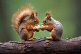 a couple of squirrels sharing an acorn