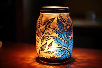 Poster - mason jar lantern decorated with leaf cutouts