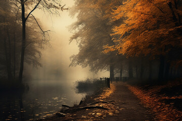 Wall Mural - Photo of moody autumn landscape season.