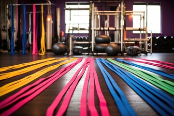 Canvas Print - colorful resistance bands on a gym floor