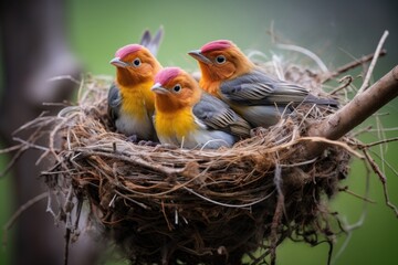 Wall Mural - several birds building a nest together