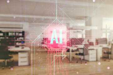 Aufkleber - Double exposure of creative artificial Intelligence abbreviation hologram on a modern furnished office interior background. Future technology and AI concept