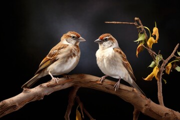 Wall Mural - a pair of sparrows perched on a branch