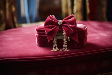 Sticker - a large velvet bow tied around a small jewelry box