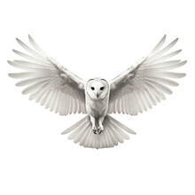 An White Barn Owl With Wings Spread
