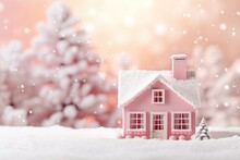 Little Cozy Pink House Model Snowy Christmas Design