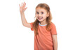 Young pupil girl raising a hand, cut out