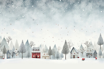 Christmas background with in small village during snowing and copy space for text.