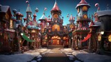 Fototapeta  - Santa's Candy Castle Cloudscape: A Christmas Land of Milk, Honey, and Toy Factories in the North Pole in 8K created with generative ai technology