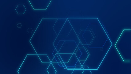 Poster - Abstract hexagon geometric blue neon lights technology dark background.