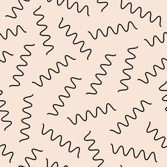 Poster - Abstract linear seamless pattern. Simple squiggle style drawing basic shapes. Trendy vector illustration