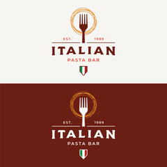 Wall Mural - Italian spaghetti logo template design with fork and pasta. Logo for restaurant, business and culinary.