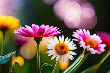 Wall Mural - realistic and Close up image of Beautiful flowers with water drops