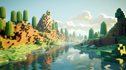 background voxel surface landscape illustration abstract 3d, nature game, earth geometric background