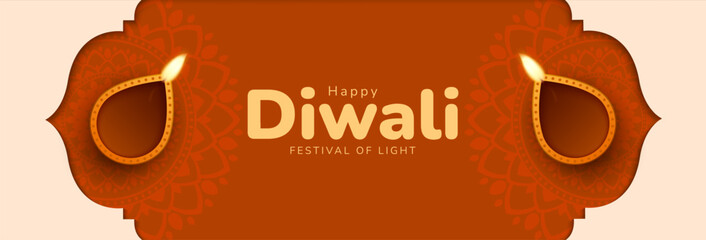 happy diwali. hindi festival of lights holiday celebration banner. background template design with d