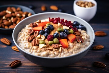 Poster - berries and nuts in a bowl of oatmeal