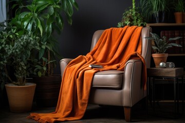 Canvas Print - a fleece blanket draped over a comfortable armchair