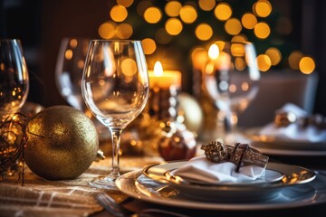 Wall Mural - Setting the Christmas dinner table. Christmas decoration.