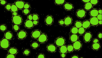 Poster - Background with neon flashing circles. Design. Bright neon circles blink on black background. Flashing background with round dots in retro electro pattern
