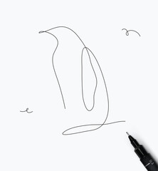 Wall Mural - Penguin sea creature drawing in minimalism pen line style on white background