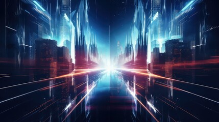 modern futuristic night city illustration light scape, digital building, future street modern futuristic night city