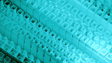 Poster - Square 3d columns move in waves. Design. Square pillars with inner rods move in waves. Mechanical columns move in waves in geometric flow