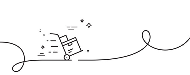 Poster - Delivery cart line icon. Continuous one line with curl. Parcel trolley sign. Express service symbol. Delivery cart single outline ribbon. Loop curve pattern. Vector