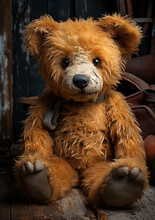 Cute And Cuddly Brown Teddy Bear Sits With Vintage Charm - A Nostalgic Reminder Of Cherished Childhood Memories. Generative AI.