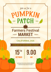 Pumpkin Patch invitation poster vector design. Farmers Festival market