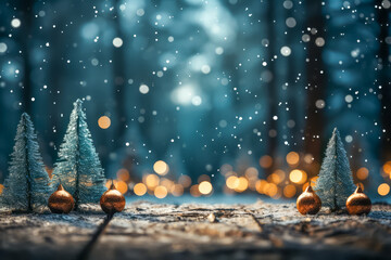 Poster - Christmas and New Year background with pine and fir trees, space for text.