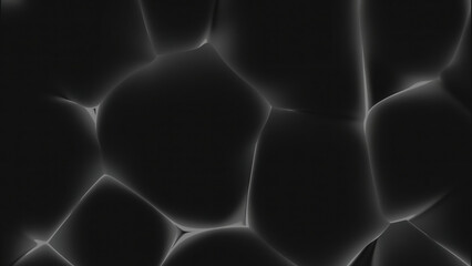 Poster - Moving 3d shapes with plasma light. Design. Bright light of plasma energy with moving texture of dark matter. Black 3d structure moving with plasma light