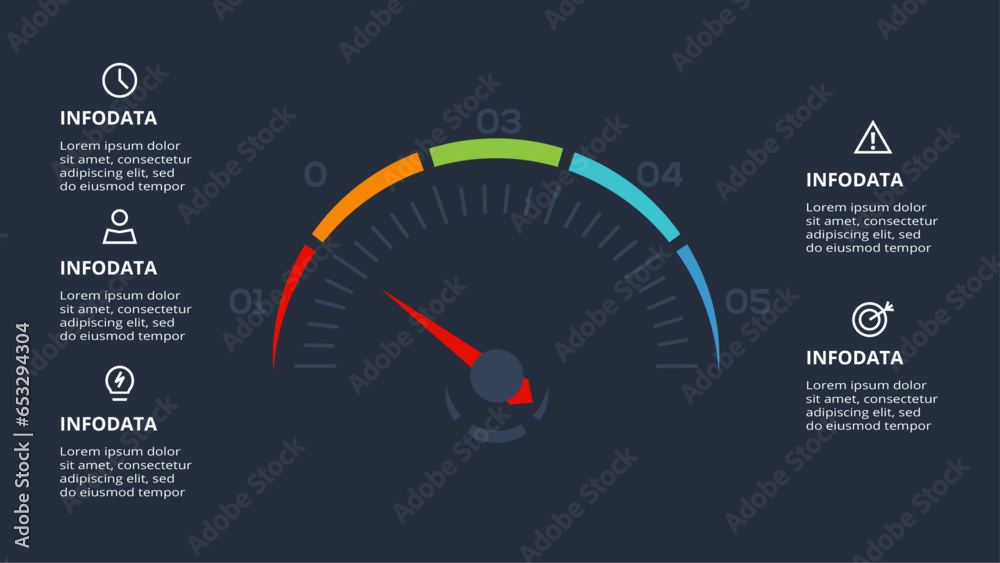 Speedometer infographic with 5 elements, presentations, vector ...