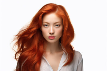 Aufkleber - A woman with vibrant red hair is posing for a picture. This versatile image can be used in various contexts.